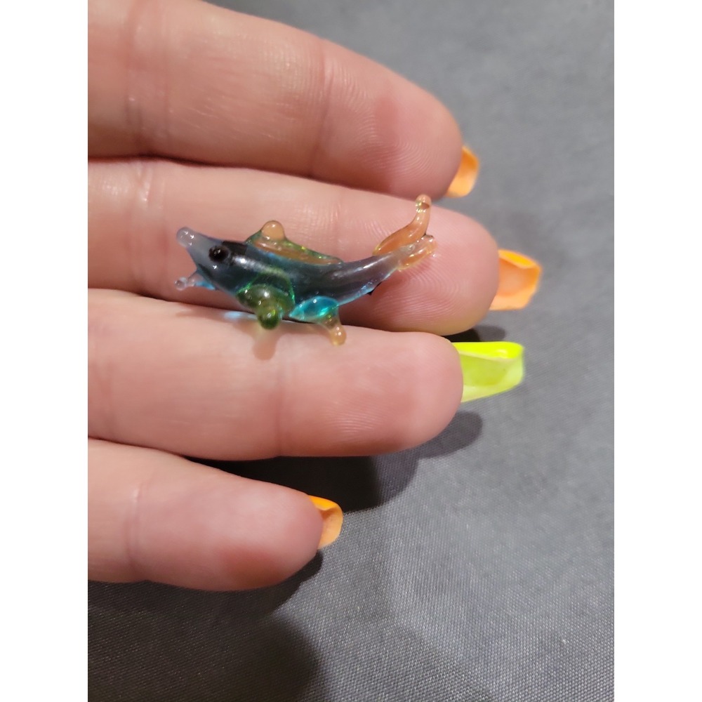 Hand Blown Glass Figurine Collectibles Handmade Miniature Fish Blue Amber